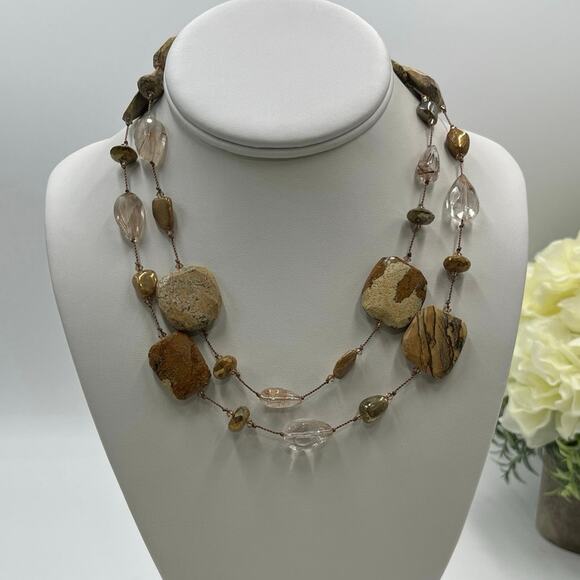 Margo Morrison Jasper Crushed Rutilated Quartz Gold Coated Labradorite Necklace - Picture 1 of 8